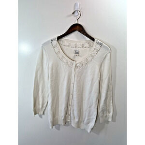 Bass Women’s Cardigan Size L Cream Crochet Cottagecore Farmcore Romantic Country